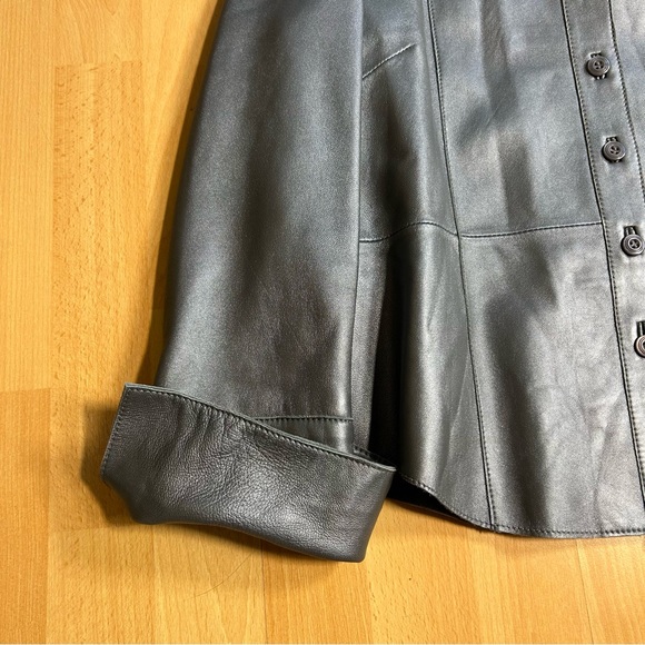 Vintage Y2K Gunmetal Grey Leather Tailored Button Shacket Jacket - Picture 3 of 11